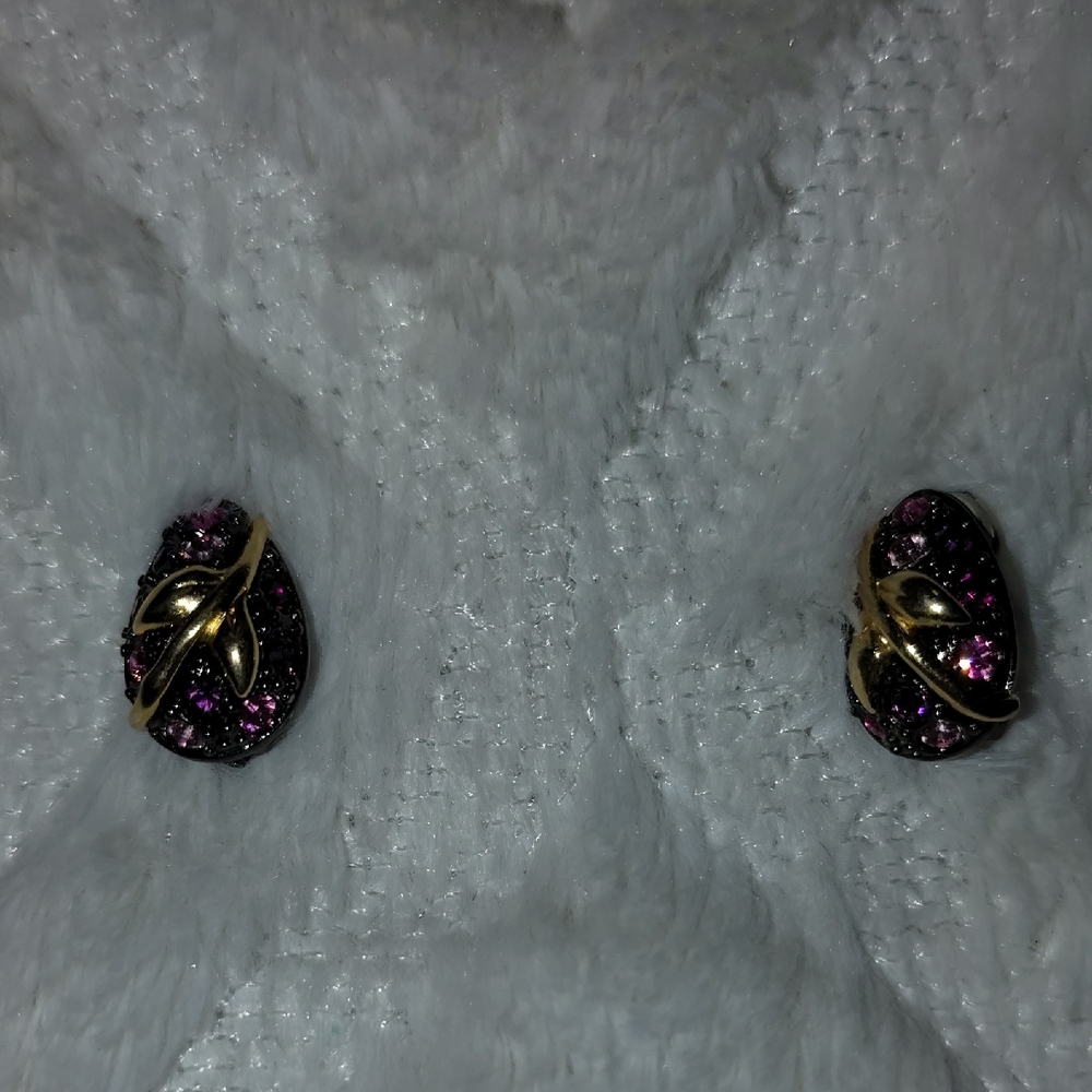 Vintage Joan Rivers Purple Midnight Garden Egg Rhinestone Clip On Earrings